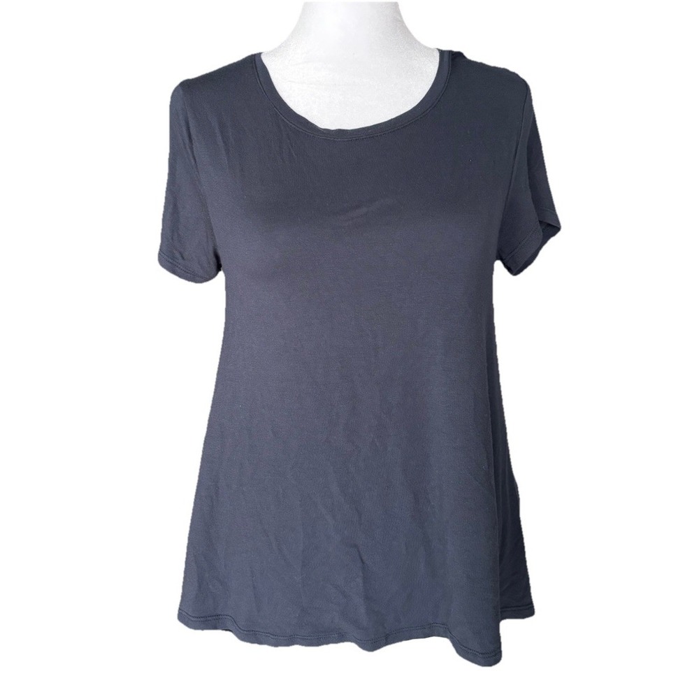 Womens Tee Blouse Top Blue Black Soft Flowy Stretch Short Sleeve VSCO XL